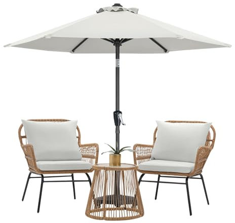 MasterCanopy 230 cm Sonnenschirm neigungsverstellbar, mit 6 Rippen und Kurbel, für Patio, Garten, Terrasse, Markt, Hellbeige