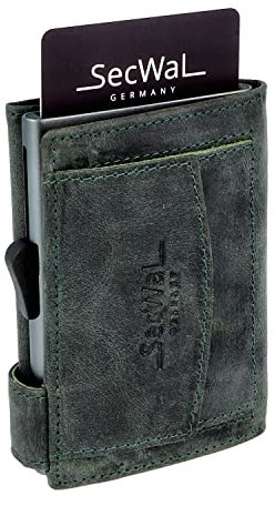 SecWal Kartenetui mit Münzfach Druckknopf inkl. Geschenkbox - Made in Germany - Echtleder Mini Geldbörse inkl. E-Book für Damen und Herren - RFID Schutz Geldbeutel klein (Hunter Grün)