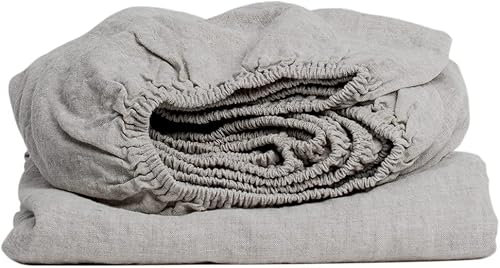 My Linen Home Spannbettlaken aus 100% Stonewashed Leinen Natur, 180x200cm I Kontinuierlich elastischer Saum I Temperaturregulierend und Atmungsaktiv I Sanft und weich selbst zur empfindlichsten Haut