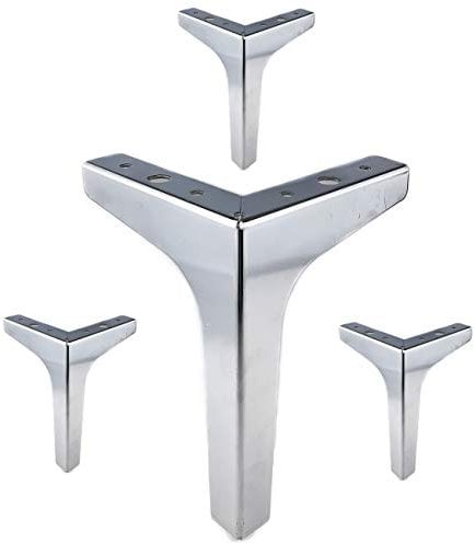 Eidoct Pieds de meubles de 17 cm, pieds de meubles de style moderne, pieds triangulaires en métal argenté pour table, armoire, canapé, chrome poli
