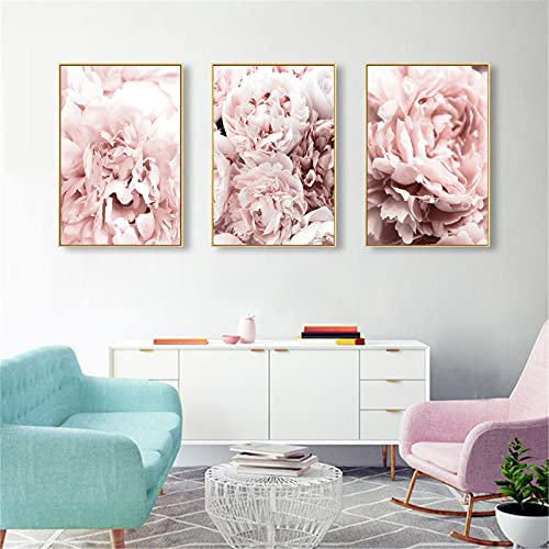 RAILONCH 3 Stück Poster Set, Rosa BlumeWandbilde, Wandkunst Leinwand Poster Wohnzimmer Wohnkultur Ohne Bilderrahmen (Stil 1,50 x 70 cm)