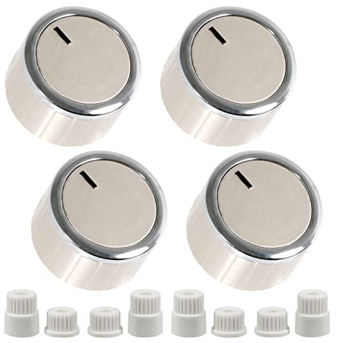 Spares2go Universal Microwave Oven Control Knobs & Adaptors Timer Rotary Switch (Silver/Stainless Steel, Pack of 4)