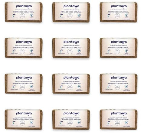PLANTAWA Fibra de Coco 120L, 10L x 12 Bloques | Sustrato de Coco, Retención de Nutrientes, Retención de Humedad y Aireación Efectiva. Tierra para Plantas Huerto Urbano, Terrario y Macetas.