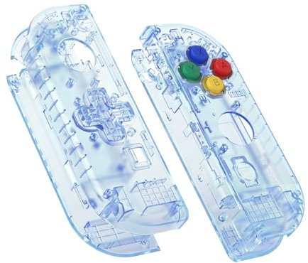 eXtremeRate Coque de Remplacement avec Bouton pour Nintendo Switch Joycon (Version D-Pad), Coque avec Bouton Customisé pour Nintendo Switch OLED Joycon, Bleu Glacier