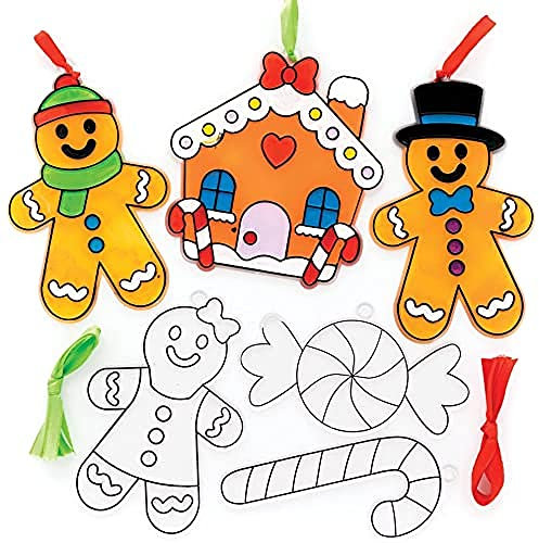 Baker Ross FE935 Attrape Soleil Enfant motif Pain d'Epices - Lot de 10, Décoration Loisirs Créatifs Enfants, Loisirs Créatifs Vitrail, Activites Manuelles pour Enfants