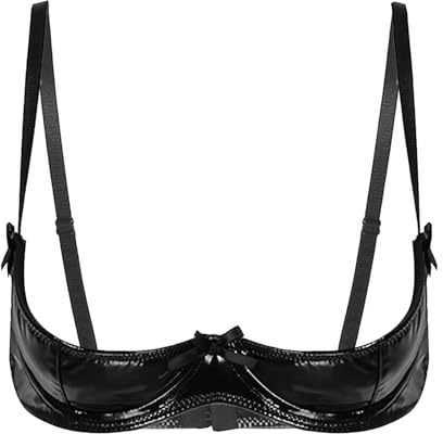 Yihuimin Damen Wetlook BH Hebe Bra Lackleder Bralette Brustfrei Büstenhebe Push Up Bra Mit Bügel Reizwäsche Lingerie