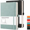 RETTACY A5 Dotted Notebook 2 Pack - Bullet Dot Grid Journal with 320 Numbered Pages Hardcover 120gsm Thick Paper, 8 Perforated Sheets, Pen Holder, Inner Pocket 14.5 x 21cm - Gray Blue