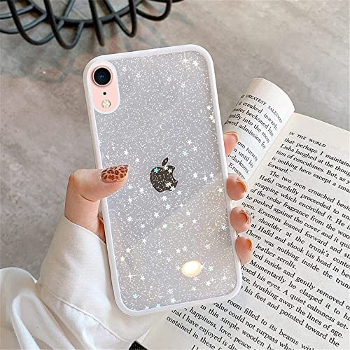EKAM TPU Back Case for iPhone XR - Glitter Translucent Sparkly Bling Design for Girls Women Liquid Silicone, Anti-scratch Shockproof Protective Cases for iPhone XR - 6.1 Inch (White)