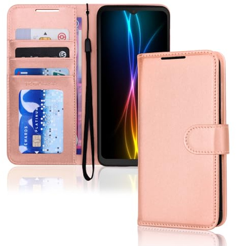 TECHGEAR Galaxy A04s / A13 5G Leather Wallet Case, Flip Case Cover with Wallet Card Holder, Stand and Wrist Strap - Rose Gold PU Leather with Magnetic Closure Designed For Samsung A04s & A13 5G