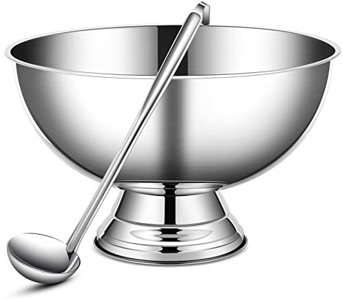 Geetery 3 Gallon 12L Stainless Steel Champagne Bucket Punch Bowl with Ladle Ice Bucket for Parties Metal Wine Bowl with Base Large Size Ice Bowl for Wine Beer Home Bar Parties
