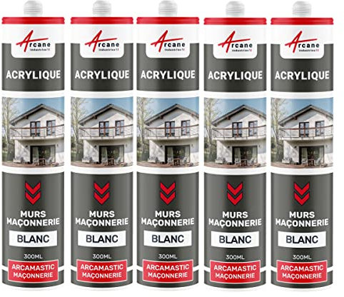 Joint acrylique, mastic d'étanchéité, mur et porte - 300 ml x 5 Blanc - ARCANE INDUSTRIES