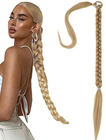Braid Extensions,80cm Ponytail Extension,Pferdeschwanz Verlängerung mit Haargummi Natürliches Kunsthaar haar Zöpfe Haarverlängerungen Zum Einflechten Lang Ponytail Blond Haarteil für Frauen