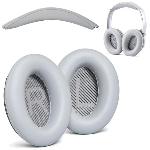 AHG Ersatz-Ohrpolster QC35 / QC35 ii und Kopfpolster QC35 / QC35 ii. Kompatibel mit Bose QuietComfort 35 / QuietComfort 35 ii Kopfhörern (Grau). Premium-Proteinleder | Dauerhaft