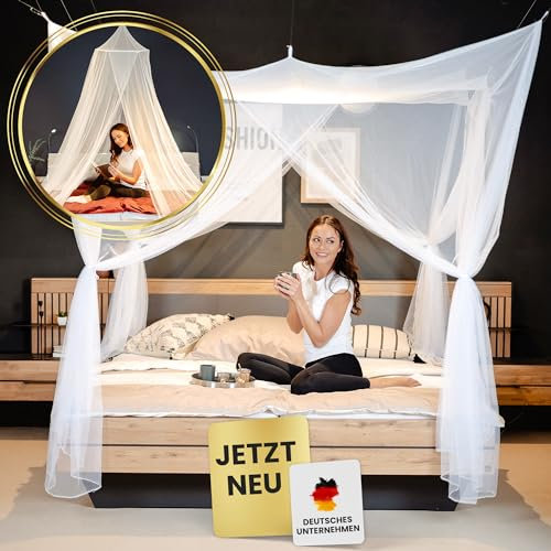 lilimaus Betthimmel Doppelbett XXL Eckig - Himmelbett Vorhänge - Baldachin weiß - Bettvorhang Kinder - Himmel für Bett - Vorhang Kinderzimmer Mädchen & Jungen - Moskitonetz Doppelbett - Bed Canopy
