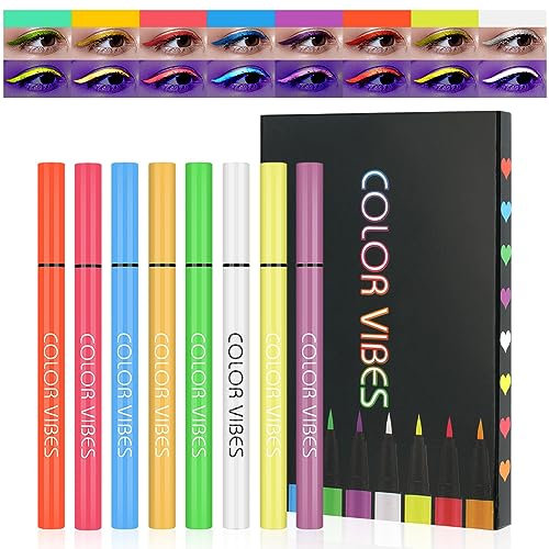 LOPHE Eyeliner Bunt, 8 Farben Farbige Eyeliner Set, Wisch Und Wasserfest Farbiger Flüssiger Eyeliner, Colorful Augen Make-Up, Glatter Langlebiger Multifunktionale Farbmalerei Party
