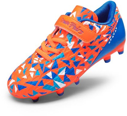 DREAM PAIRS Boys Football Boots Shoes Kids Girls Soccer Athletics Sport Shoes Teenager Indoor Outdoor Sneakers for Unisex,Size 2 Big Kid,Orange/Blue,SDSO2307K