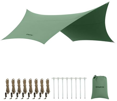 KingCamp Khan Camping Tarp 4,2x4,1m Wasserdicht, Camping Zeltplane, Anti-Schnee Regen Sonnen Schutz, für Wandern, Outdoor Reisen,GRÜN