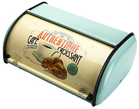 Ferleiss Boîte à pain vintage avec couvercle enroulable Bleu clair Petite boîte à pain en fer Boîtes à pain en fer Conteneur alimentaire pour la cuisine Décoration d'intérieur