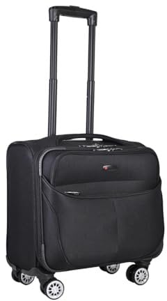 JLY Business Carry On Lux - Soft Pilot Case 15.6 Laptop Roller 8 Spinner Wheel Office Admin Trolley Bag Anti-Theft Cabin Suitcase for British Airways - Black