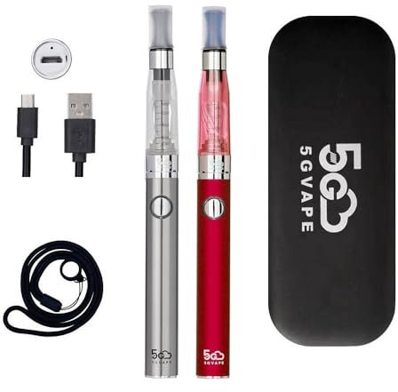 5GVAPE Elektronische Zigarette EGO EVOD CE4 USB Aufladung Wiederaufladbare Batterie Vape Stifte 2-Pakete Shisha Starter Kit,mit Lanyard,keine E-Flüssigkeit Kein Nikotin (Stahl Rot)