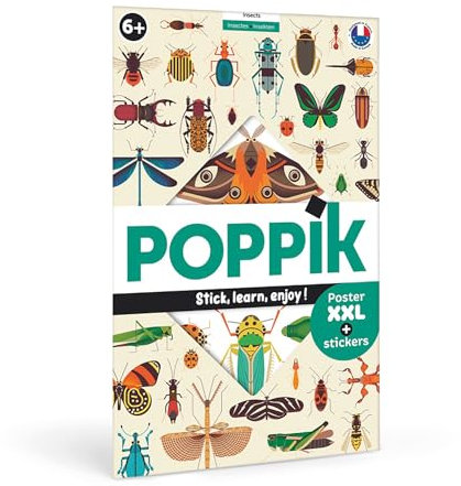 POPPIK 1841225 Sticker-Poster, Insekten, interaktives Lernposter mit Aufklebern, mehrsprachiges Insektenposter, für Kinder ab 6 Jahren, 68 x 100 cm