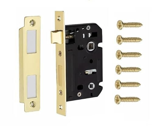 Golden Grace Bolt Through Bathroom Mortise Lock in Electro Brass Finish - 2.5 64mm Backset Size, 45mm from Edge of Door to Spindle Holes