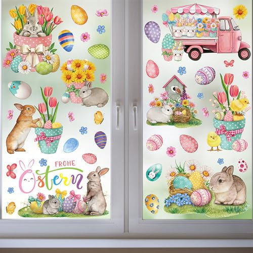 9 Blätter Fensteraufkleber Ostern, Selbstklebend, Wiederverwendbar