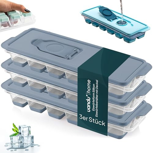 uandu Eiswürfelform Silikon | Eiswürfelbehälter mit Deckel | Eiswürfelbehälter Silikon | Eiswürfelformen & Eiswürfelschalen für Ice Cube Tray zum einfachen Lösen BPA Frei Flexible Eiswürfel -Dunklblau