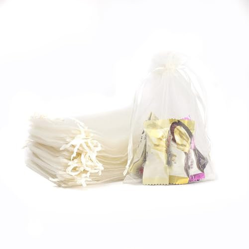 Whakano 20 Stück Bunt Organzasäckchen mit Kordelzug,Organzabeutel,Schmuckbeutel,GeschenkSack,für Hochzeit Geburtstag Süßigkeiten Schmuck Geschenkverpackung Party Mit Schnur,Creme,20x30cm
