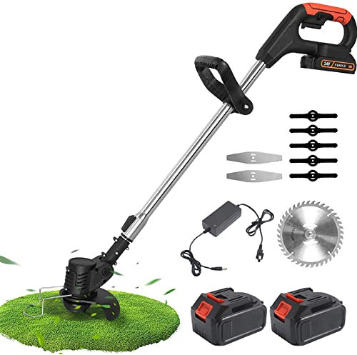 Suuim Désherbeur électrique sans Fil, désherbant alimenté par Batterie avec 2 Batteries et 3 Types de Lames, débroussailleuse légère, Coupe-Herbe Puissant