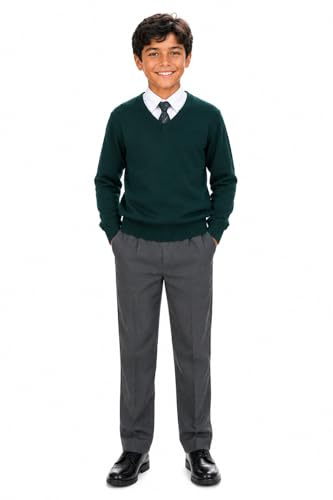 LUXFAB Boys Jumper Pullover V Neck School Uniform Kids Long Sleeve Sweater