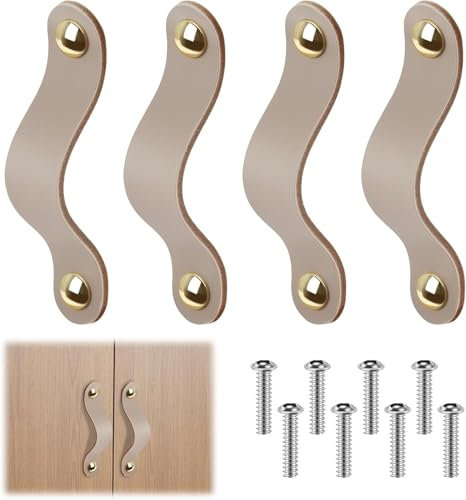 Taoduod 4st Ledergriffe für Möbel 96mm Möbelgriffe Vintage Ledergriff Schrankgriffe Möbelgriff Leder Schubladengriff Knöpfe für Schublade Schranktür Küchenschränke Kleiderschrank(für 96mm Loch Mitte)