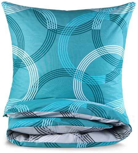 MALIKA Bettwäsche 155x220 Baumwolle, 2-teiliges Set, Kreismuster, Wende Bettbezug 155 x 220 cm, Kissenbezug 80x80 cm, Renforcé, atmungsaktiv, maschinenwaschbar, Türkise