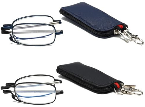 Viseng 2 pack Mini Faltbare Lesebrille Ultradünne Metall Lesebrille Anti Blaulicht Brille mit kompakte und tragbare Ultraleicht Kleines Lederetui 1.5