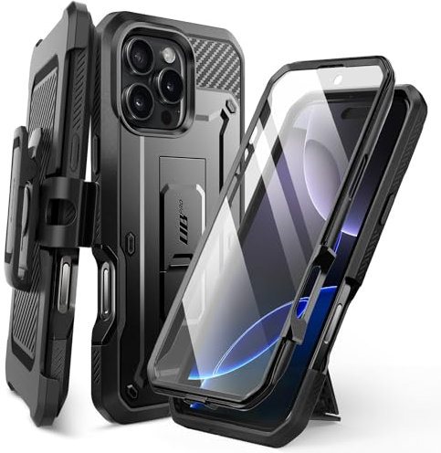 SUPCASE für iPhone 16 Pro Hülle 6.3” Outdoor Handyhülle 360 Grad Case Bumper Schutzhülle Cover [Unicorn Beetle Pro] mit Displayschutz, Ständer und Gürtelclip für iPhone 16 Pro 2024 (Schwarz)
