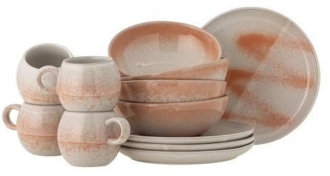 Bloomingville Paula Frühstück Set, Orange, Steingut, C:T9xH8/B:T16xH6/P:T20xH1,5 cm, Set mit 4x3 Artikeln