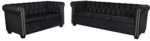 Willood Chesterfield-Sofa L-Form Ecksofa mit Schlaffunktions 2-Sitzer und 3-Sitzer Kunstleder Schwarz