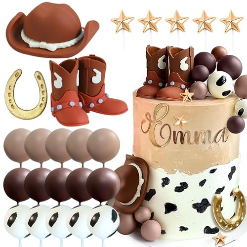 JeVenis Cowboy Rodeo Cake Decorations Western Cake Decorations Cowboy Hat Birthday Cake Topper Cowgirl Boots Cake Topper Cow Balls Cake Toppers