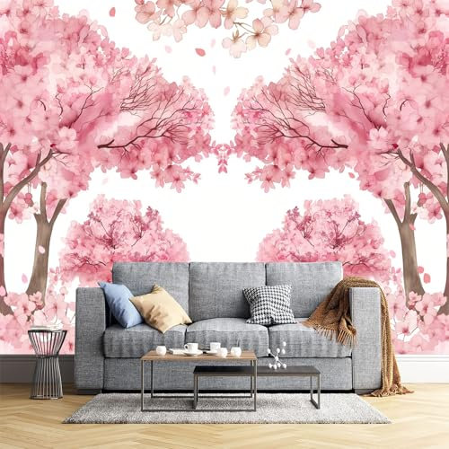 JEDTAKCT Fototapete Aquarell Kirschblüten Natur Symmetrie Ästhetik Wandtapete Tapeten Wohnzimmer Schlafzimmer Jugendzimmer Büro Flur Hotel Spa Moderne Design Wand Dekoration 350X256Cm
