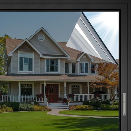Película De Privacidad Para Ventanas 45*200cm Vinilo Privacidad Ventana Efecto Espejo, Vinilo Espejo Unidireccional, Película Ventana Anti 99% UV Privacidad, Aislamiento Protección Solar (Gris-Plata)
