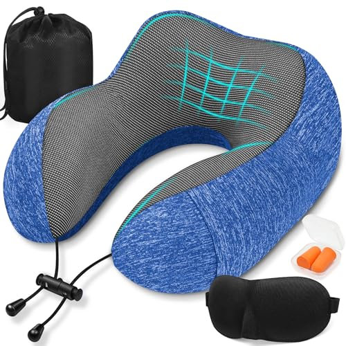 SOMLAW Nackenkissen Flugzeug, Reisekissen Memory Foam, Nackenhörnchen Erwachsene, Nackenkissen Reise mit 3D-Schlafmaske, Ohrstöpsel, Tasche Ideal für Reisen, Flugzeug, Büro, Auto, Zug