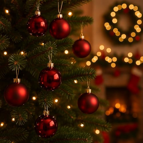 Varzi - Juego de 18 bolas de Navidad de cristal con acabado brillante y mate, adornos elegantes para árbol de Navidad, color rojo, refinadas y luminosas, 4 cm – Varzi desde 1956