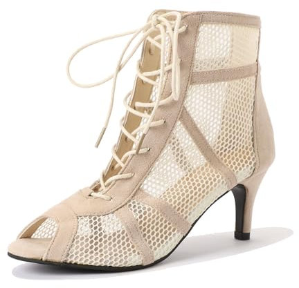 Générique Pantofole Pelliccia Rosa Scarpe stringate con tacco di cm da donna, sandali alti in rete, stivali alla moda da donna, stivali e stivaletti da ragazza, beige, 43 EU