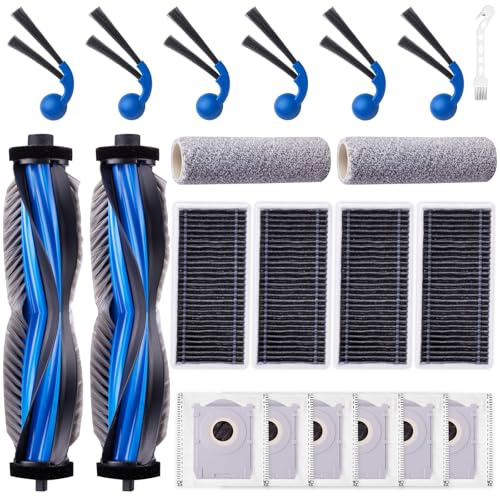 EOVWAEO 21 Stück Zubehörset für ECOVACS DEEBOT T80 Omni Saugroboter | Ersatzteile Zubehör 2 Anti Tangle Hauptbürste 2 Wischwalze 6 Staubbeutel 6 Seitenbürste 4 Filter 1 Reinigungsbürste