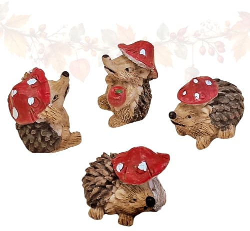 Logbuch-Verlag Deko-Igel Set 4 Stück 2,5 cm – Mini-Igel aus Polyresin mit Pilz & Apfel – Herbstdeko, Streudeko, Glücksbringer