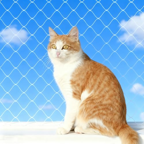 Katzennetz für Balkon 10×3 m, Transparent & Zuschneidbar Balkonnetze für Katzen, Katzenschutznetz mit Befestigungsseil und Zubehör, Robustes Katzengitter Schutznetz für Balkon, Fenster, Terrasse