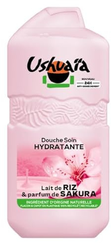 Ushuaïa Douche Soin Hydratante Lait de Riz Fleur de Sakura 280ml | Enrichie en glycérine végétale, Mousse onctueuse, Parfum floral, Flacon 100% plastique recyclé