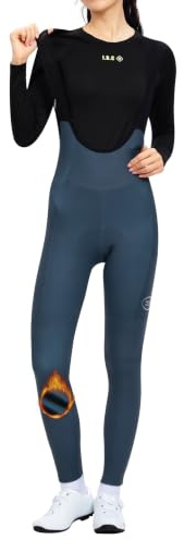 INBIKE Fahrradhose Damen Lang Gefüttert Winter Thermo mit Taschen Trägerhosen Gepolstert Atmungsaktiv Elastisch Hoher Bund mit Doppelschicht Radlerhose mit Trägern für Radsport