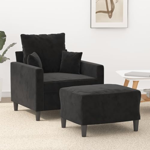 Emmtore Sessel mit Hocker 60 cm Samt,Schwarz