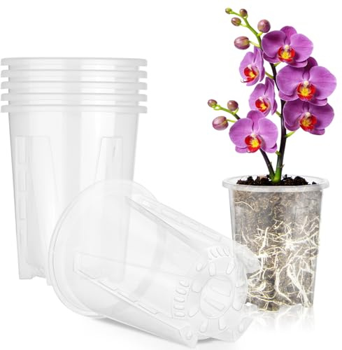 AOOWU 6 Pezzi Vaso per Orchidee Trasparenti, 12 CM Vaso Trasparenti per Piantine con Foro di Drenaggio, Plastica Kit di Rinvaso di Orchidee per Orchidee, Piante Grasse, Cactus